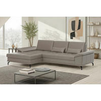 ECKSOFA COSTELLO E Grau Echtleder Nierenkissen, Armteilverstellung, Sitztiefenverstellung  - Schwarz/Grau, Basics, Leder/Textil (176/301cm) - Sit & More