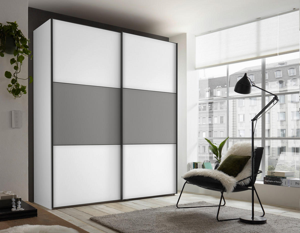 FÜGGESZTETT TOLÓAJTÓS SZEKRÉN fehér, világosszürke  - világosszürke/fekete, faalapú anyag/fém (167/222/68cm) - Moderano