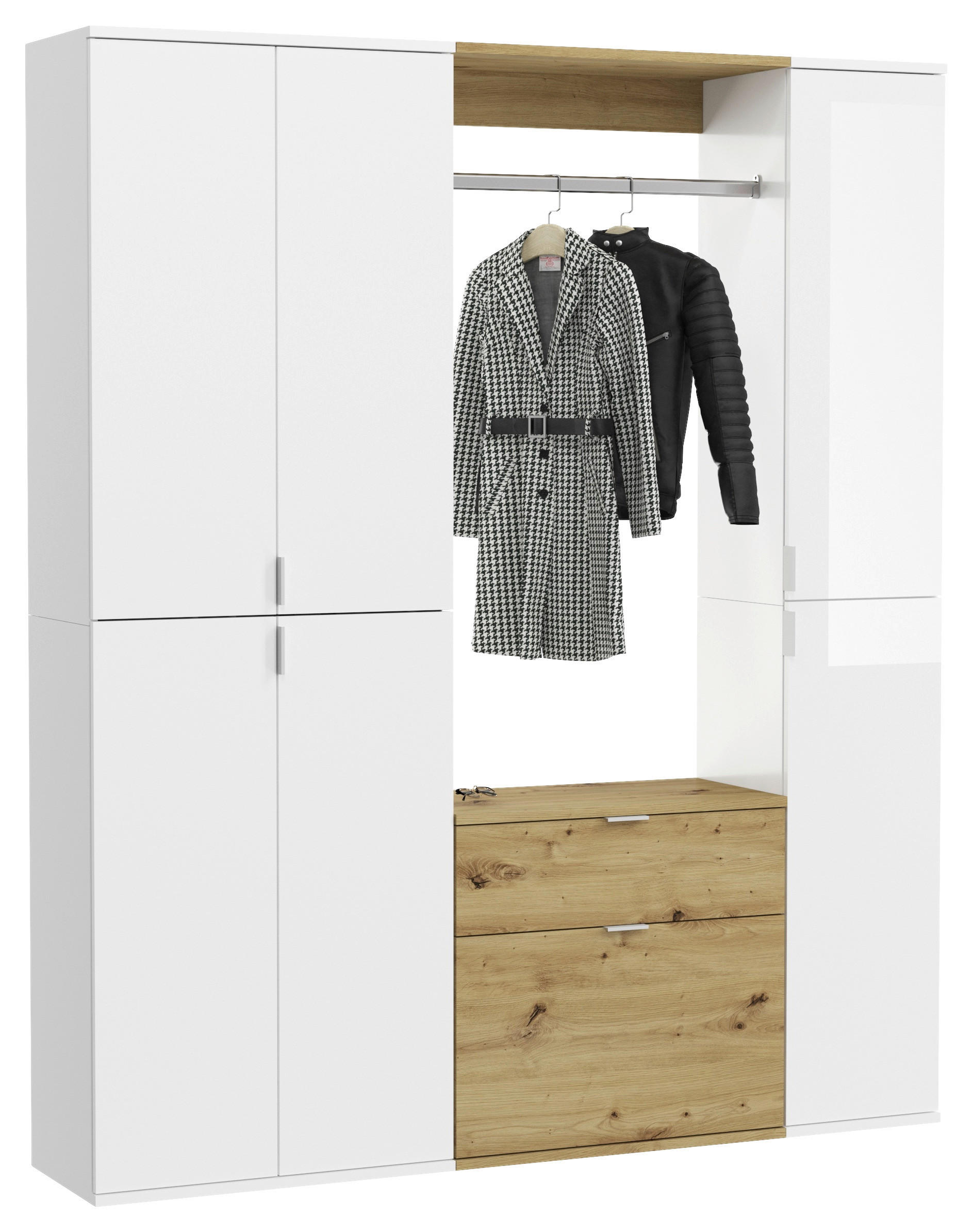 GARDEROBE 4-teilig  in 152/193/34 cm  - Weiß, KONVENTIONELL, Holzwerkstoff (152/193/34cm) - MID.YOU