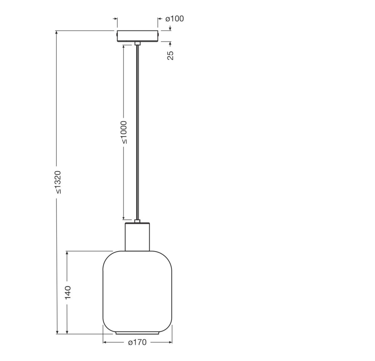 HÄNGELEUCHTE 17/132 cm  - Schwarz, Basics, Glas/Metall (17/132cm) - Osram