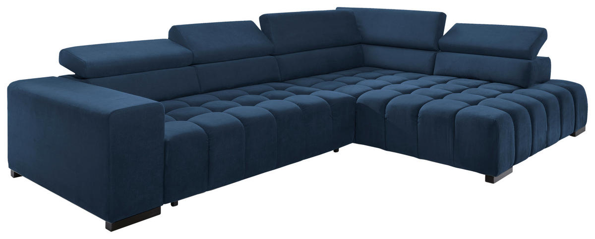 ECKSCHLAFSOFA in Blau Textil   - Blau/Schwarz, Design, Holz/Textil (307/201cm) - Livetastic