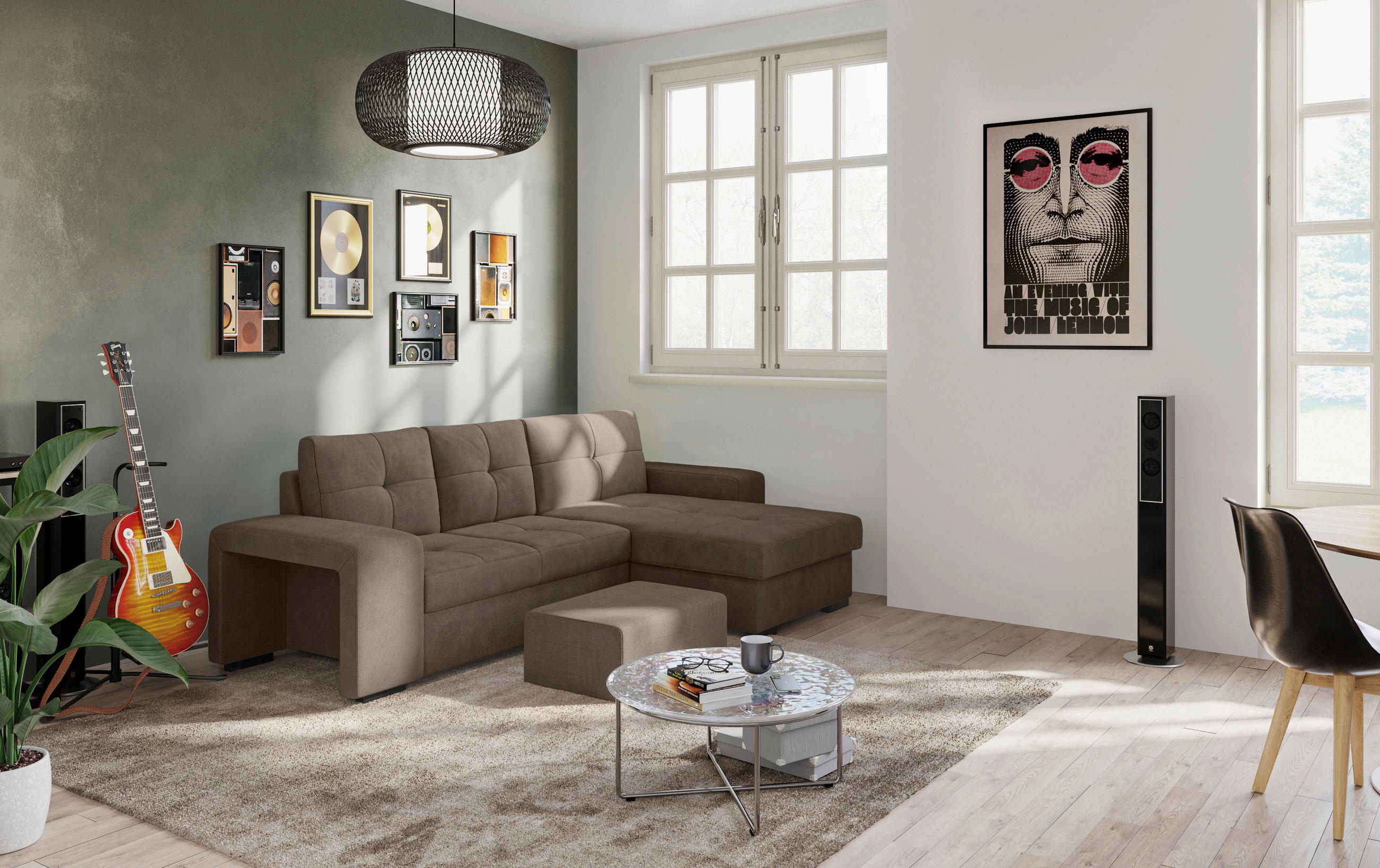 ECKSCHLAFSOFA Taupe Mikrofaser  - Taupe/Schwarz, MODERN, Kunststoff/Textil (268/156cm) - MID.YOU