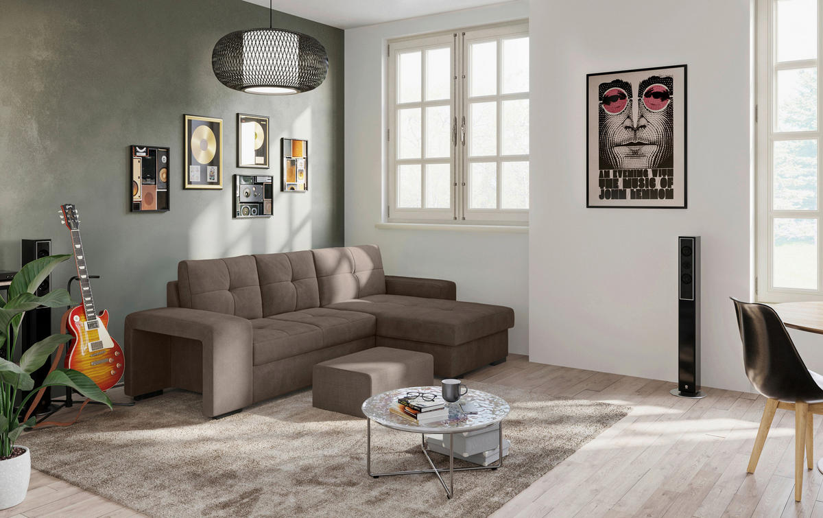 ECKSCHLAFSOFA in Mikrofaser Taupe  - Taupe/Schwarz, Modern, Kunststoff/Textil (268/156cm) - MID.YOU