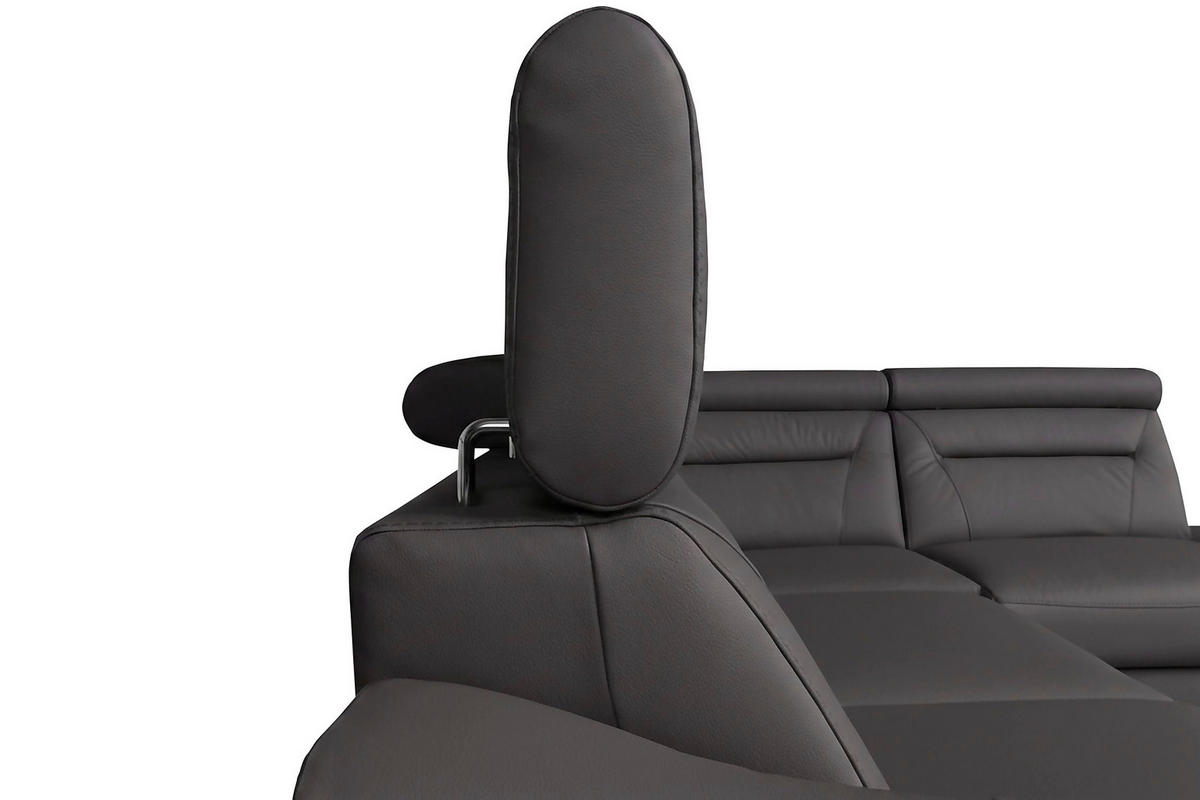 ECKSOFA Anthrazit Echtleder Lederlook Bettkasten, Schlaffunktion, Rücken echt, Kopfteilverstellung  - Wengefarben/Anthrazit, Design, Leder/Holz (212/260cm) - Celina Home