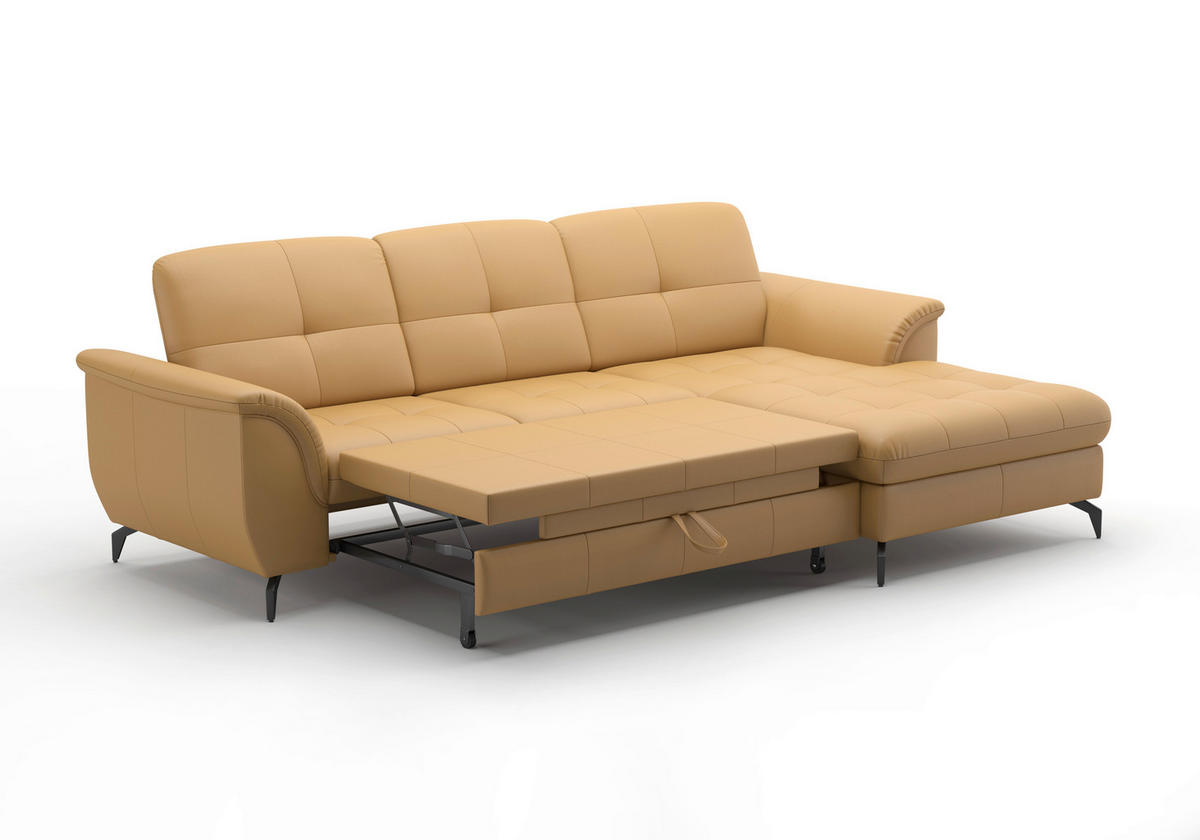 ECKSOFA in Echtleder Currygelb  - Currygelb/Schwarz, Modern, Leder/Metall (262/164cm) - Sit & More
