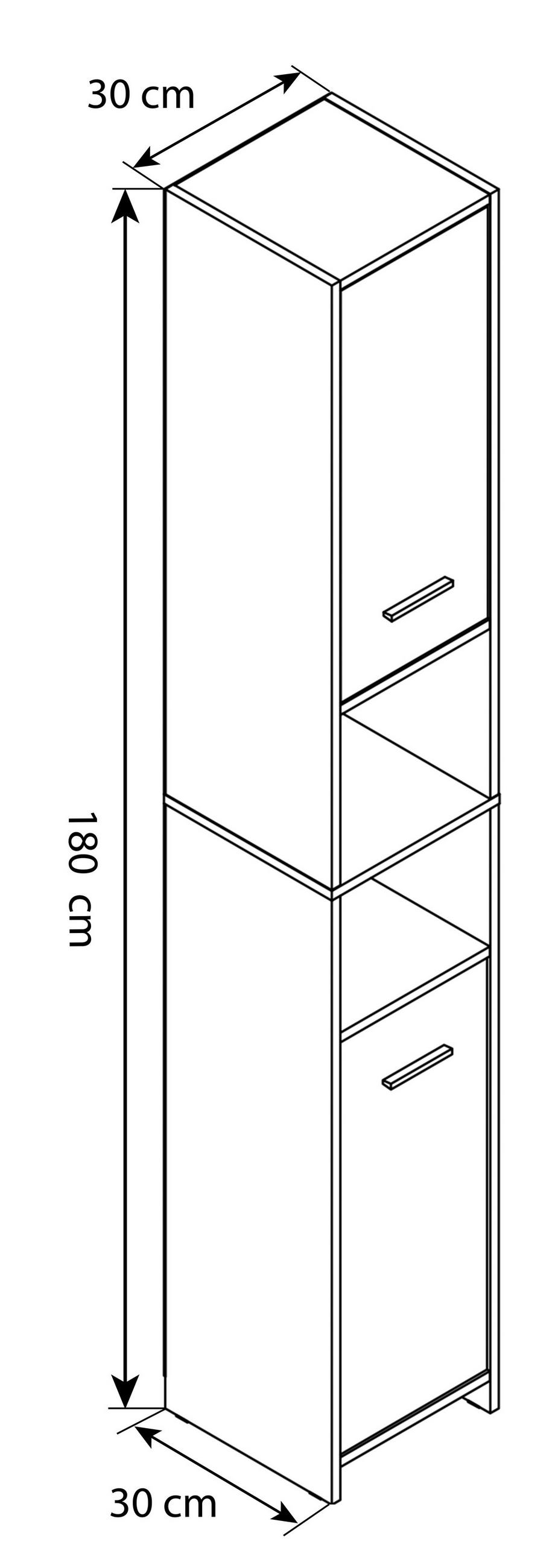 HOCHSCHRANK 30/180/30,4 cm - Weiß/Grau, MODERN, Holzwerkstoff/Kunststoff (30/180/30,4cm) - MID.YOU