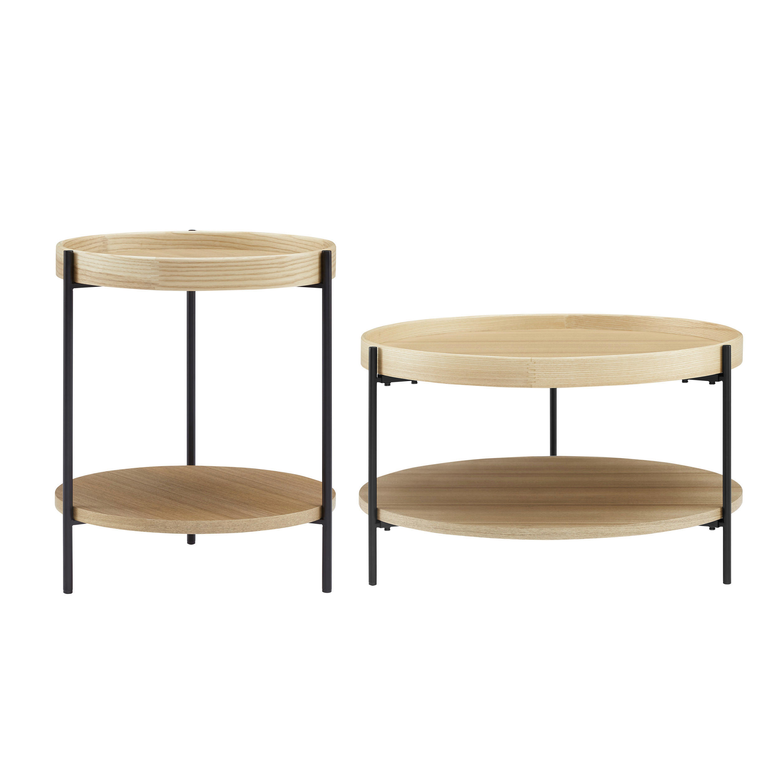 COUCHTISCHSET in Holzwerkstoff 44-69/44-69/49-39 cm  - Eichefarben/Schwarz, Design, Holzwerkstoff/Metall (44-69/44-69/49-39cm) - Livetastic