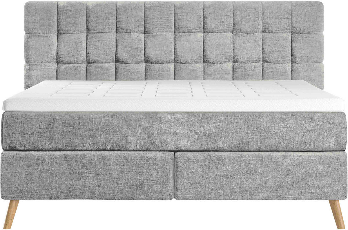 BOXSPRINGBETT 180/200 cm  in Hellgrau  - Eichefarben/Hellgrau, Design, Holz/Textil (180/200cm) - Esposa