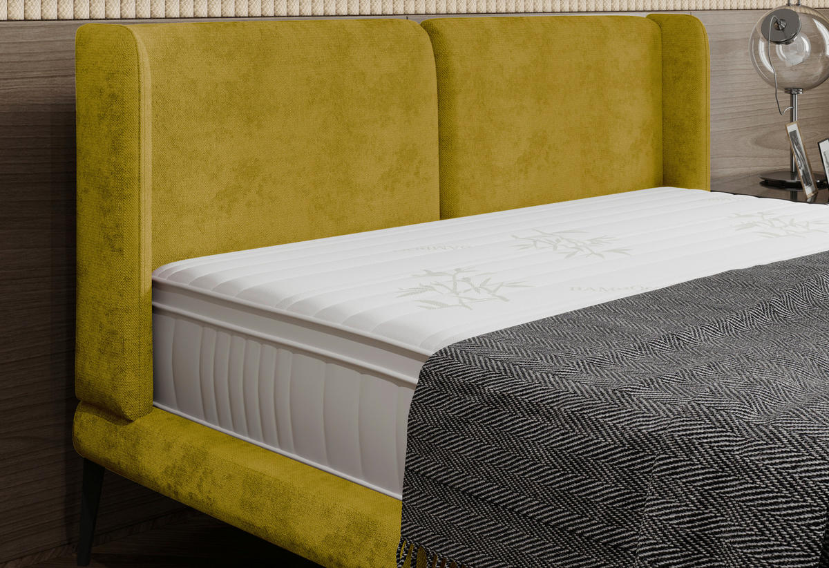 Polsterbett inkl. Matratze 180/200 cm  in Gelb  - Weiss/Gelb, Modern, Textil/Metall (180/200cm) - Livetastic