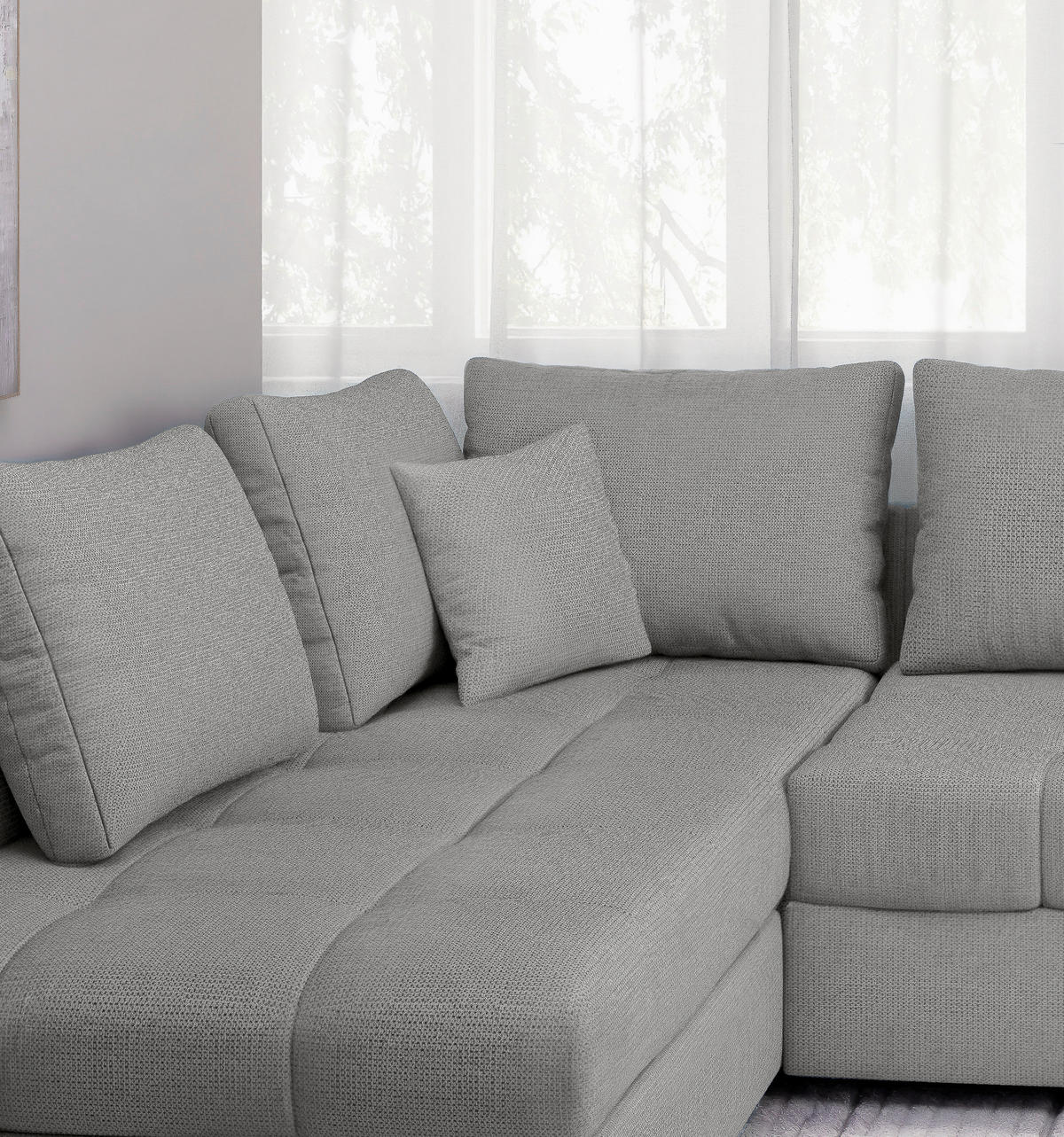 ECKSCHLAFSOFA in Chenille Silberfarben  - Silberfarben/Schwarz, MODERN, Holz/Textil (202/298cm) - MID.YOU