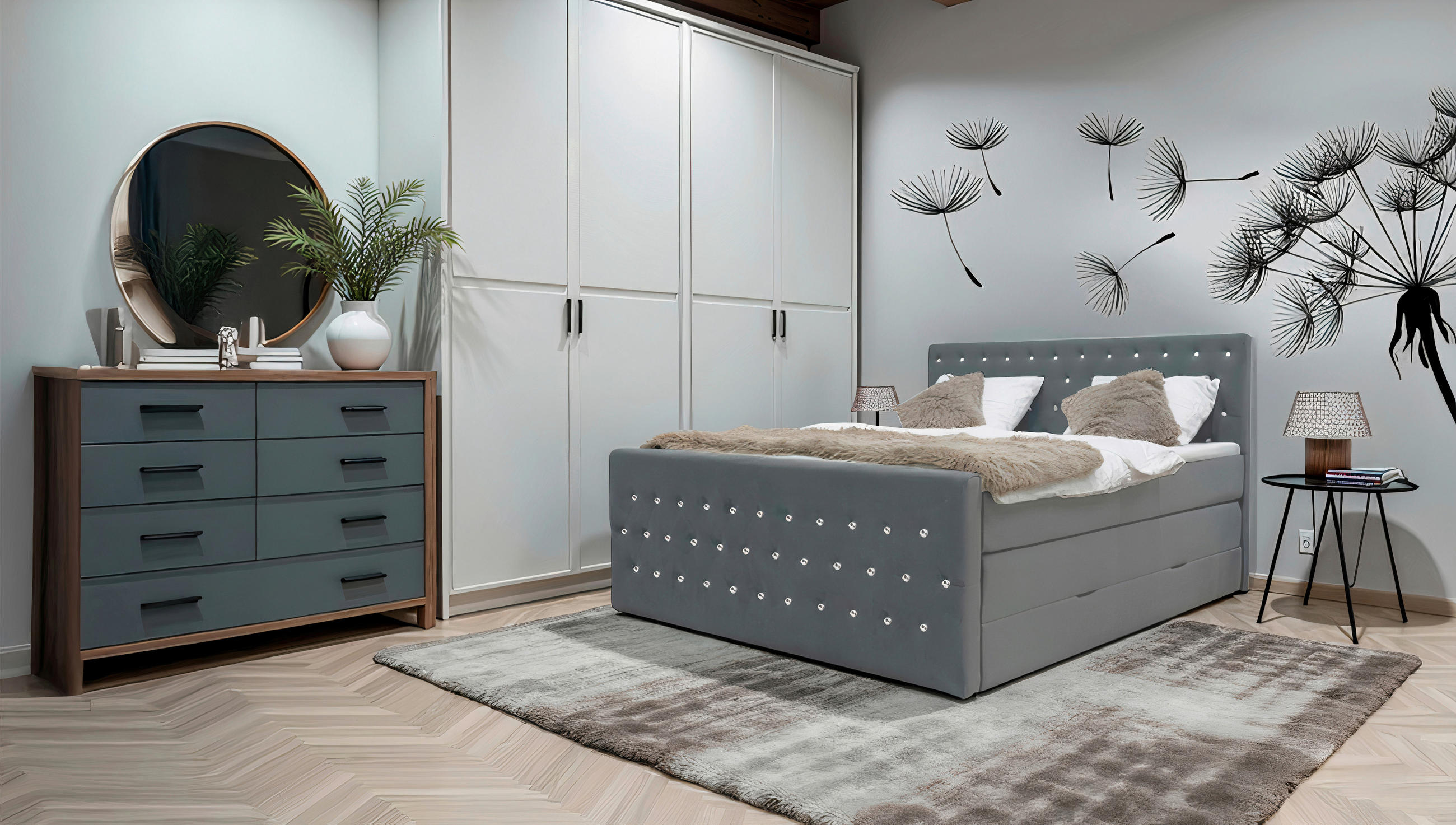 BOXSPRINGBETT 180/200 cm  in Graphitfarben  - Graphitfarben, MODERN, Textil (180/200cm) - Livetastic