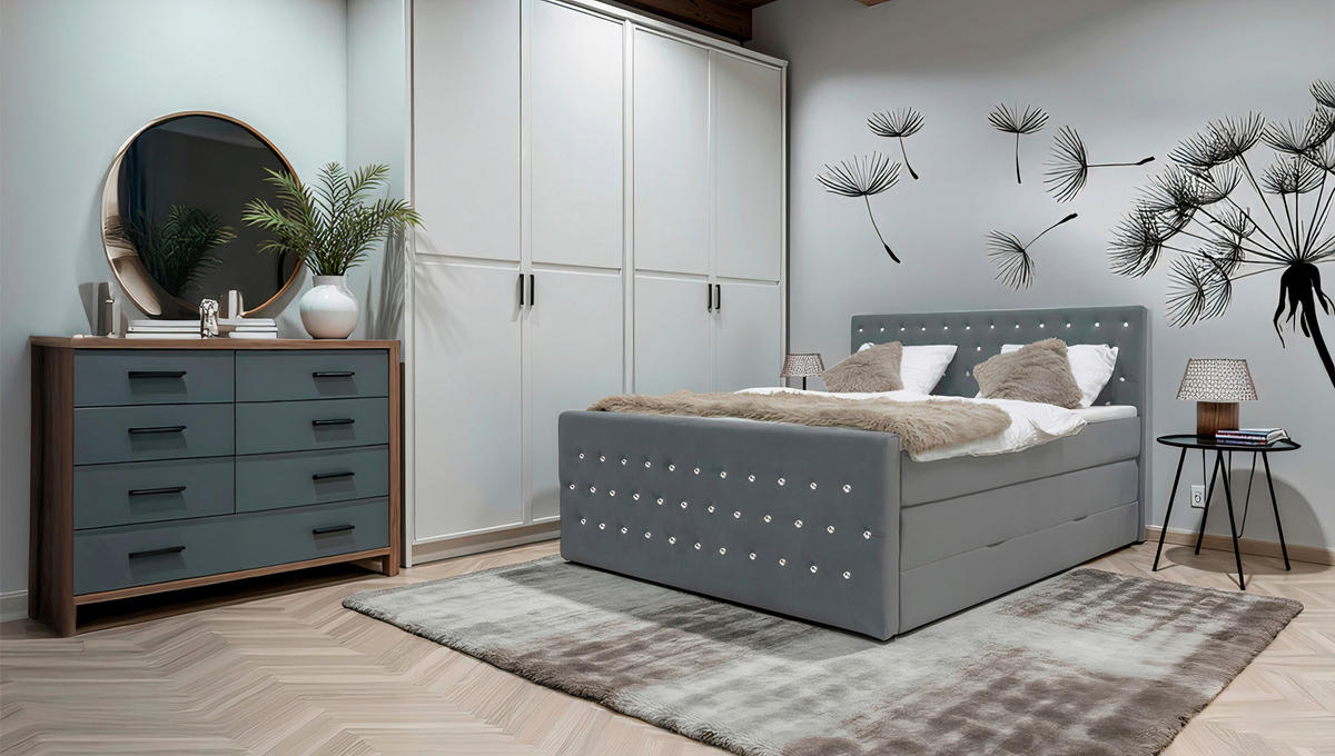 BOXSPRINGBETT 140/200 cm  in Graphitfarben  - Graphitfarben, MODERN, Textil (140/200cm) - Livetastic