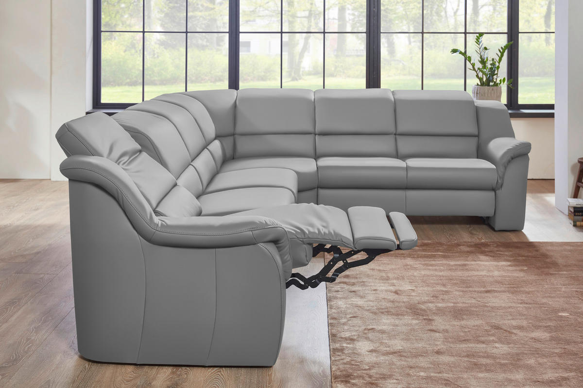 ECKSOFA  in Echtleder Hellgrau  324/260 cm  - Chromfarben/Hellgrau, KONVENTIONELL, Leder/Kunststoff (324/260cm) - Cantus