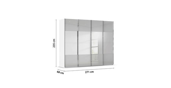 SCHWEBETÜRENSCHRANK  in Weiß, Seidengrau  - Chromfarben/Seidengrau, Design, Glas/Holzwerkstoff (271/235/68cm) - Novel