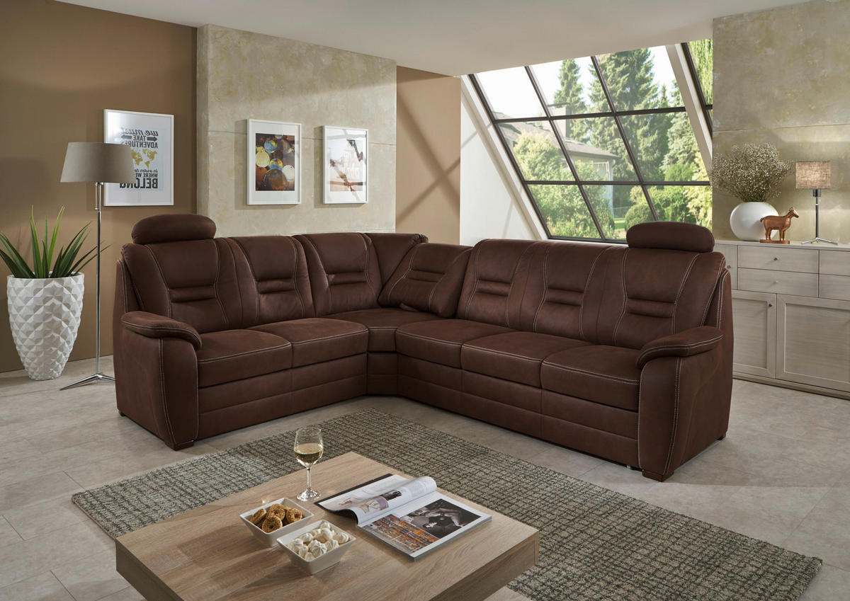 SAROKKANAPÉ textil barna  - bézs/barna, Konventionell, textil/fa (234/286cm) - Beldomo Comfort
