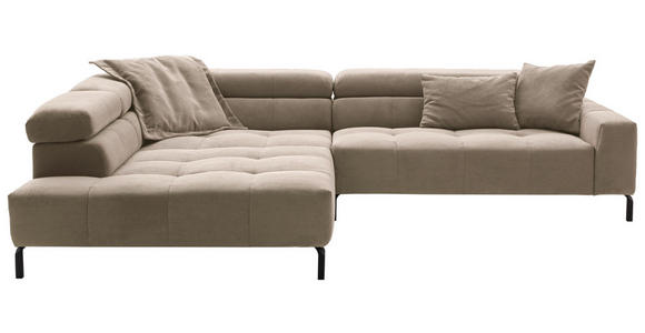 ECKSOFA Taupe Cord Rücken echt, Kopfteilverstellung, Sitzvorzug  - Taupe/Schwarz, KONVENTIONELL, Textil/Metall (219/311cm) - Hom`in