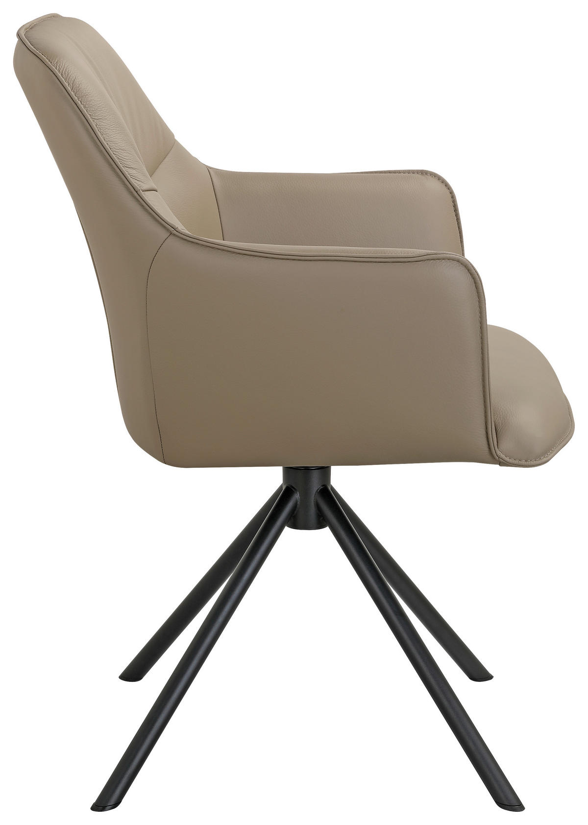 ARMLEHNSTUHL  Sitzfläche 360° drehbar, automatische Rückholfunktion  Echtleder  Schwarz, Taupe  - Taupe/Schwarz, Design, Leder/Metall (60/84/64cm) - Novel