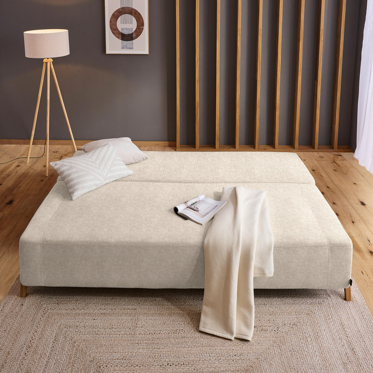 SCHLAFSOFA in Textil Beige  - Beige/Naturfarben, Design, Holz/Textil (211/88/102cm) - Niels Andersson