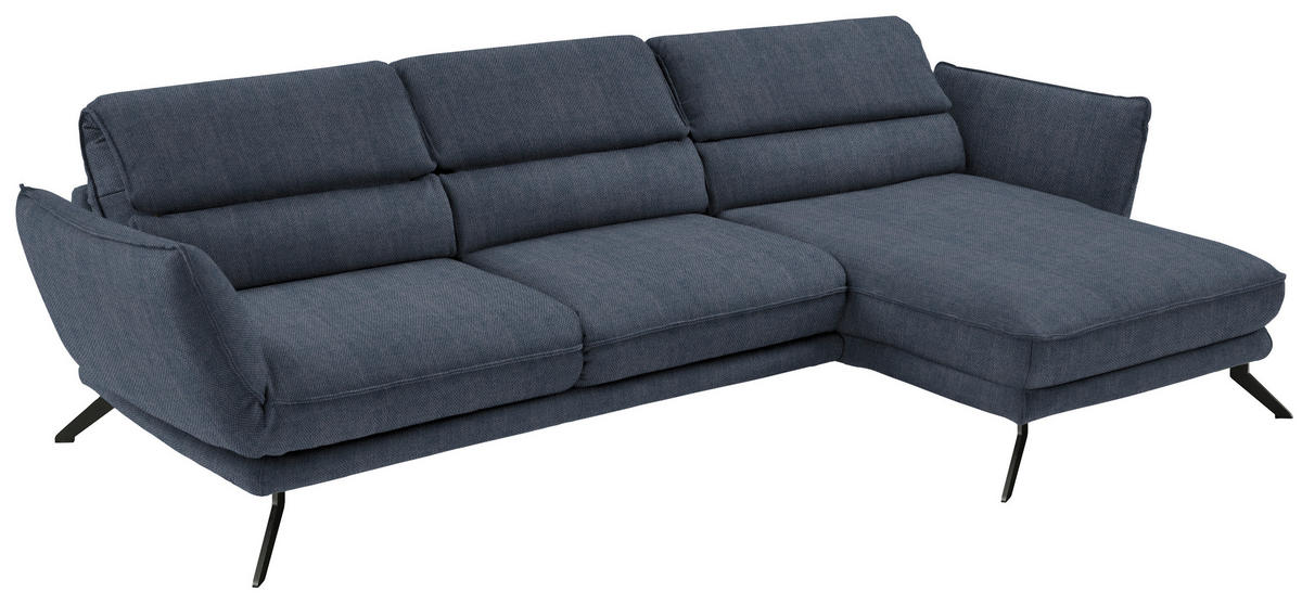 ECKSOFA in Velours Blau  - Blau/Schwarz, Design, Textil/Metall (283/153cm) - Valdera