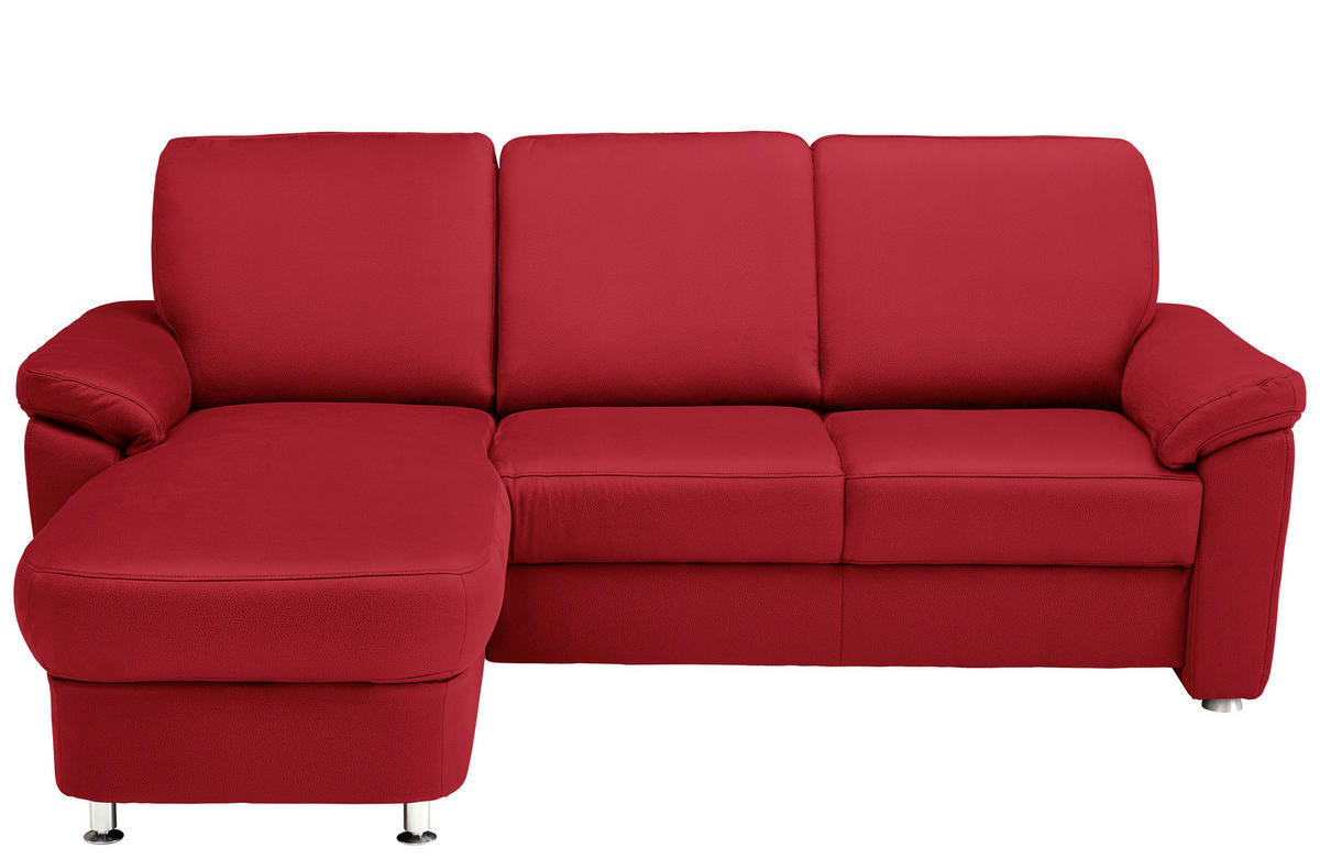 ECKSOFA in Flachgewebe Hellrot  - Chromfarben/Hellrot, Konventionell, Textil/Metall (163/220cm) - Beldomo System