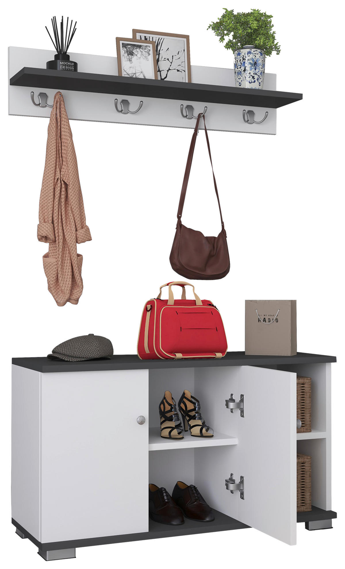 GARDEROBE 2-teilig  in 90/82/33 cm  - Weiss/Anthrazit, Modern, Holzwerkstoff (90/82/33cm) - MID.YOU
