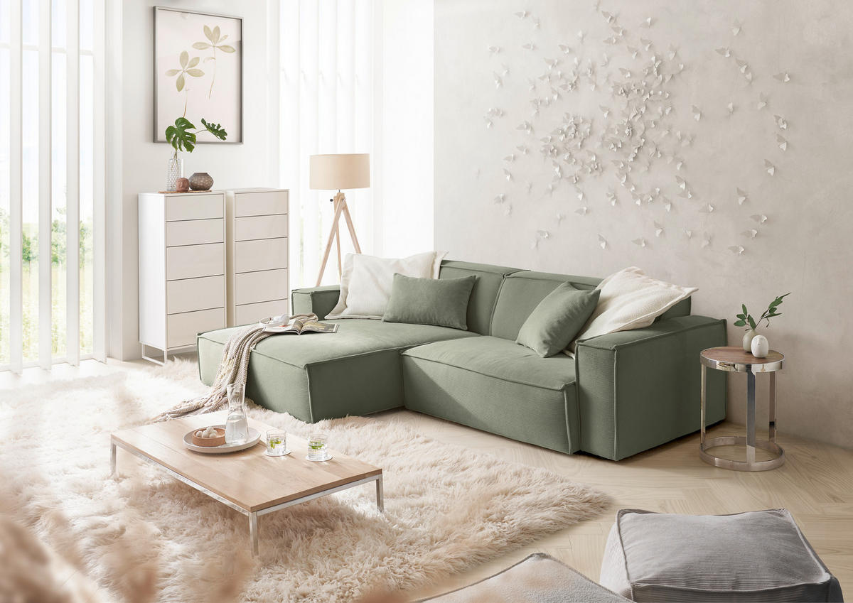 ECKSOFA in Feincord Olivgrün  - Schwarz/Olivgrün, Konventionell, Kunststoff/Textil (168/276cm) - Hom`in