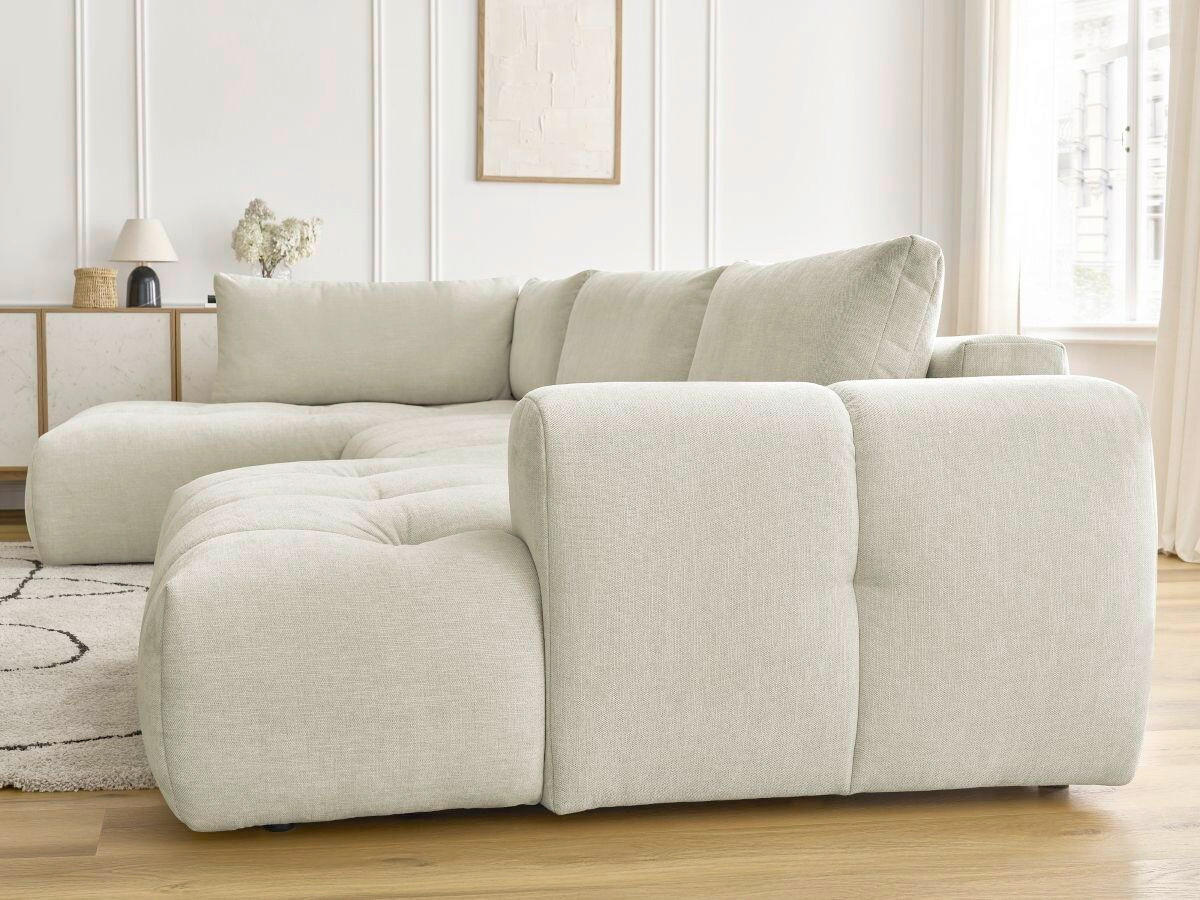 WOHNLANDSCHAFT  FUJI  Beige Leinenoptik  - Beige/Schwarz, MODERN, Kunststoff/Textil (204/377/160cm)