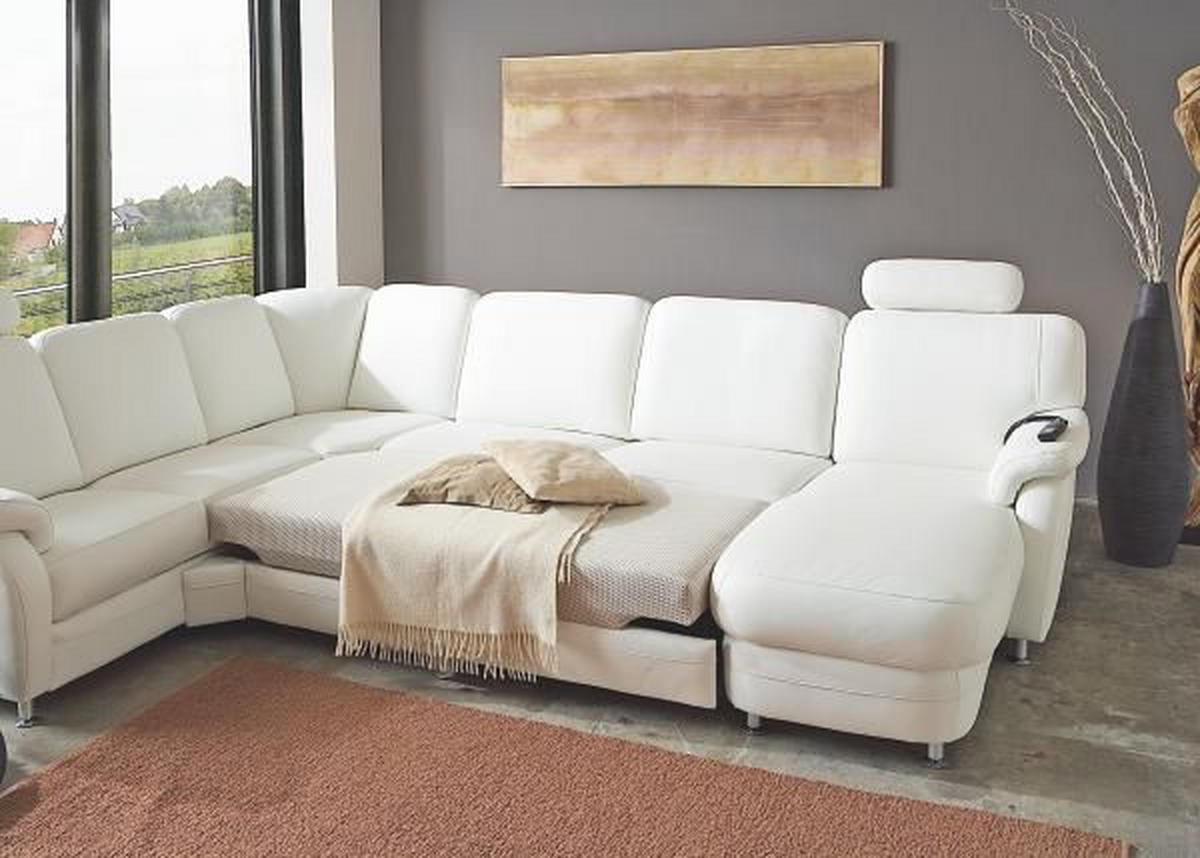 WOHNLANDSCHAFT in Echtleder Weiss  - Weiss/Alufarben, Konventionell, Leder/Metall (165/329/239cm) - Beldomo Premium