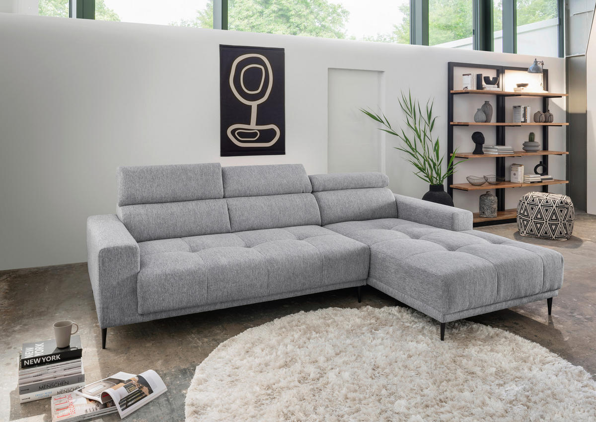 ECKSOFA Chenille  - Schwarz, KONVENTIONELL, Textil/Metall (276/188cm) - Livetastic