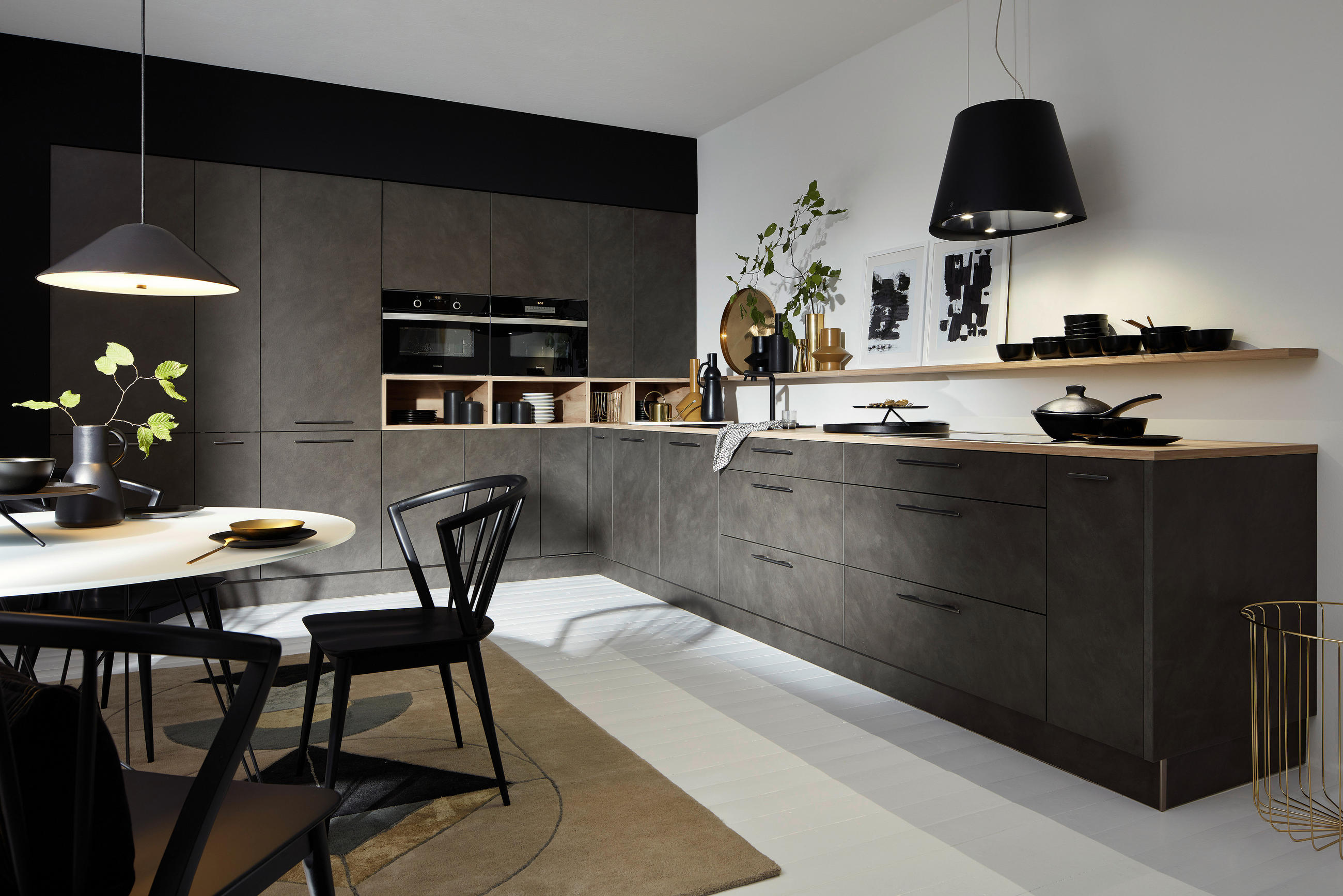 EINBAUKÜCHE - Eichefarben/Grau, MODERN, Holzwerkstoff - Dieter Knoll