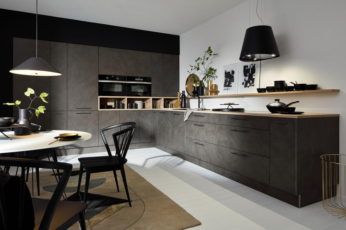 EINBAUKÜCHE   - Eichefarben/Grau, MODERN, Holzwerkstoff - Dieter Knoll