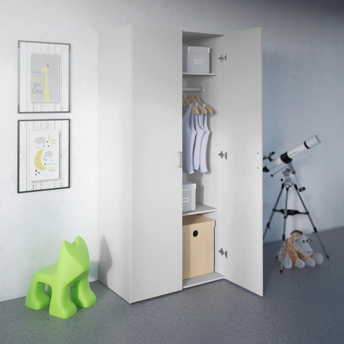KLEIDERSCHRANK in Weiss  - Weiss/Silberfarben, Basics, Holzwerkstoff/Metall (77,6/175,4/49,5cm) - MID.YOU
