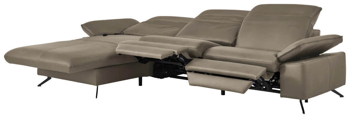 ECKSOFA  Echtleder Greige  - Greige/Schwarz, Design, Leder/Metall (169/307cm) - Beldomo Premium