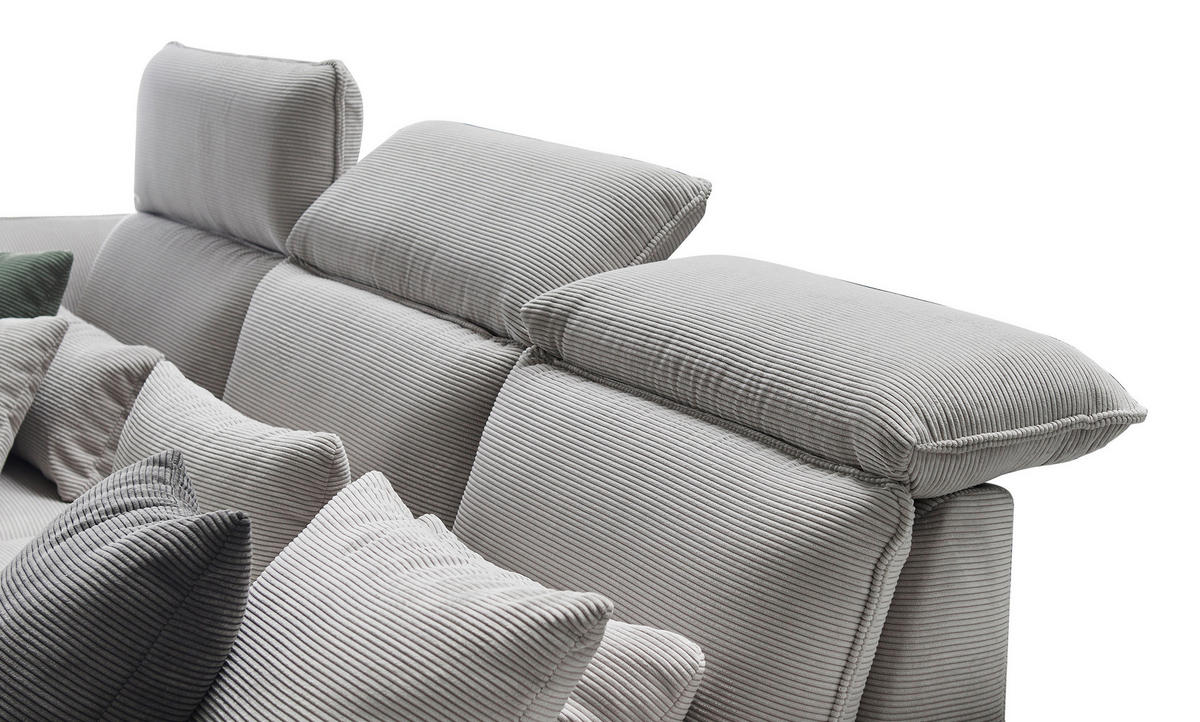 ECKSOFA Hellgrau Cord  - Hellgrau/Schwarz, Design, Textil/Metall (196/301cm) - Moderano