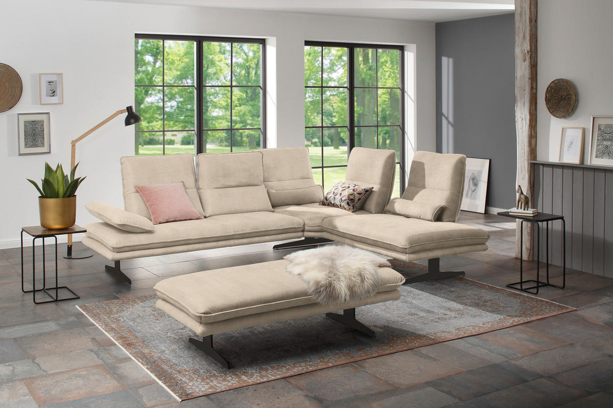 ECKSOFA in Mikrofaser Beige  - Beige/Schwarz, Design, Textil/Metall (284/224cm) - Chilliano