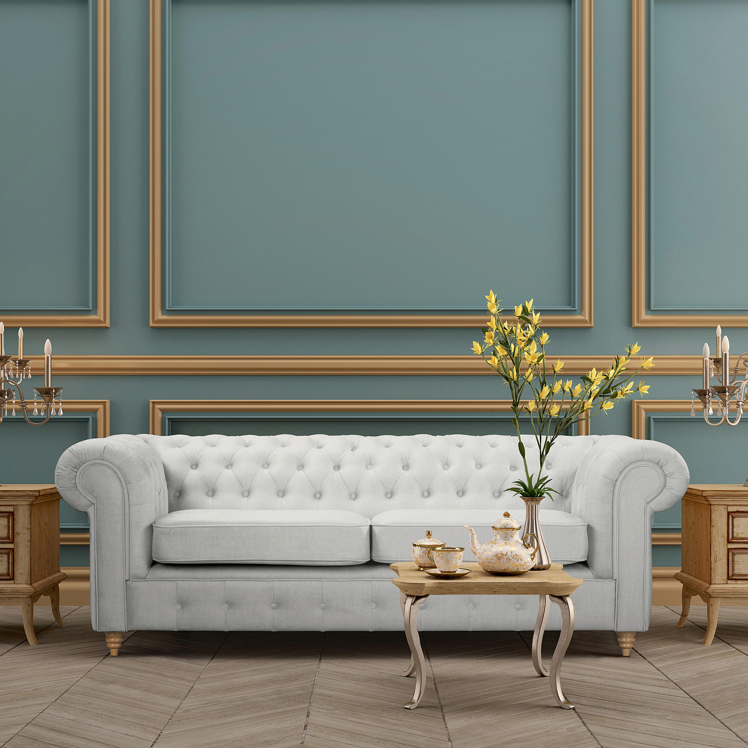 3-SITZER-SOFA Mikrofaser Hellgrau  - Hellgrau/Braun, Design, Holz/Textil (218/75/91cm) - P & B