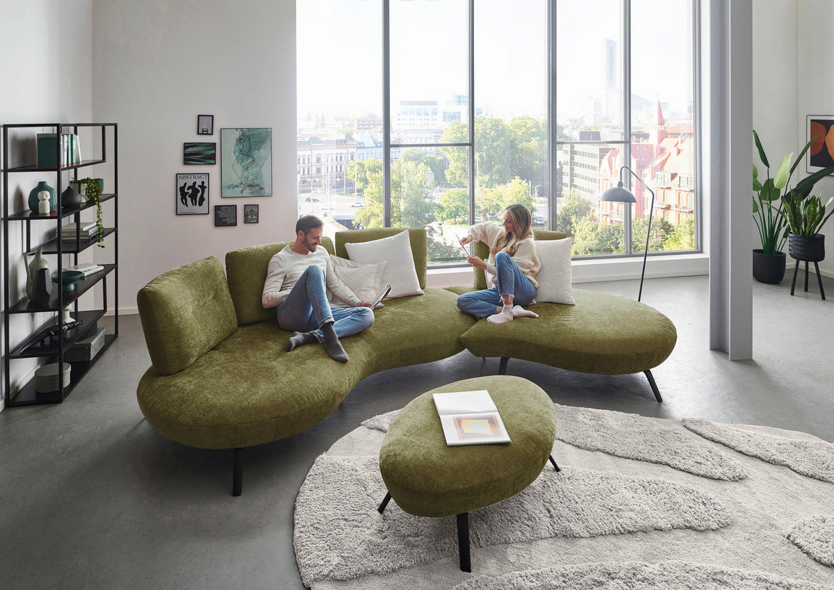 BIGSOFA Flachgewebe Olivgrün  - Schwarz/Olivgrün, Design, Textil/Metall (456/93/138cm) - Moderano