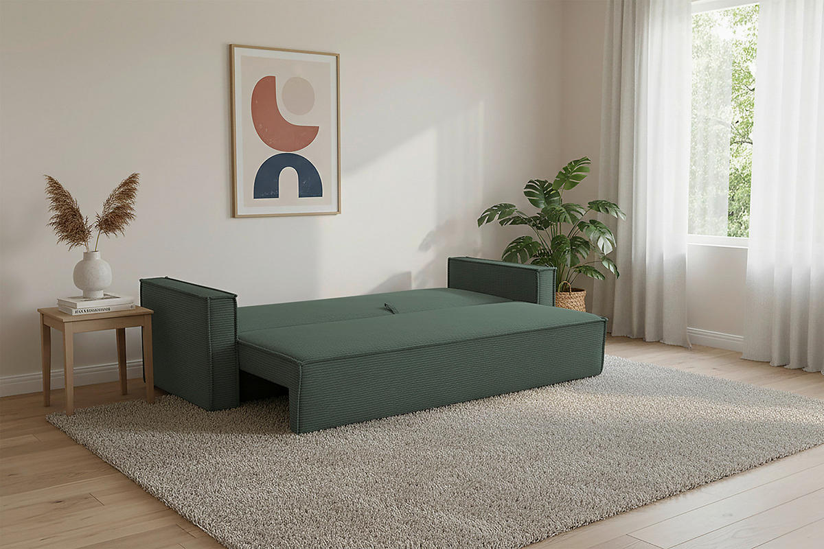 SCHLAFSOFA  mit Rücken echt, Armteil links, Armteil rechts Cord Dunkelgrün  - Dunkelgrün/Schwarz, Design, Textil (232/85/92cm) - Xora