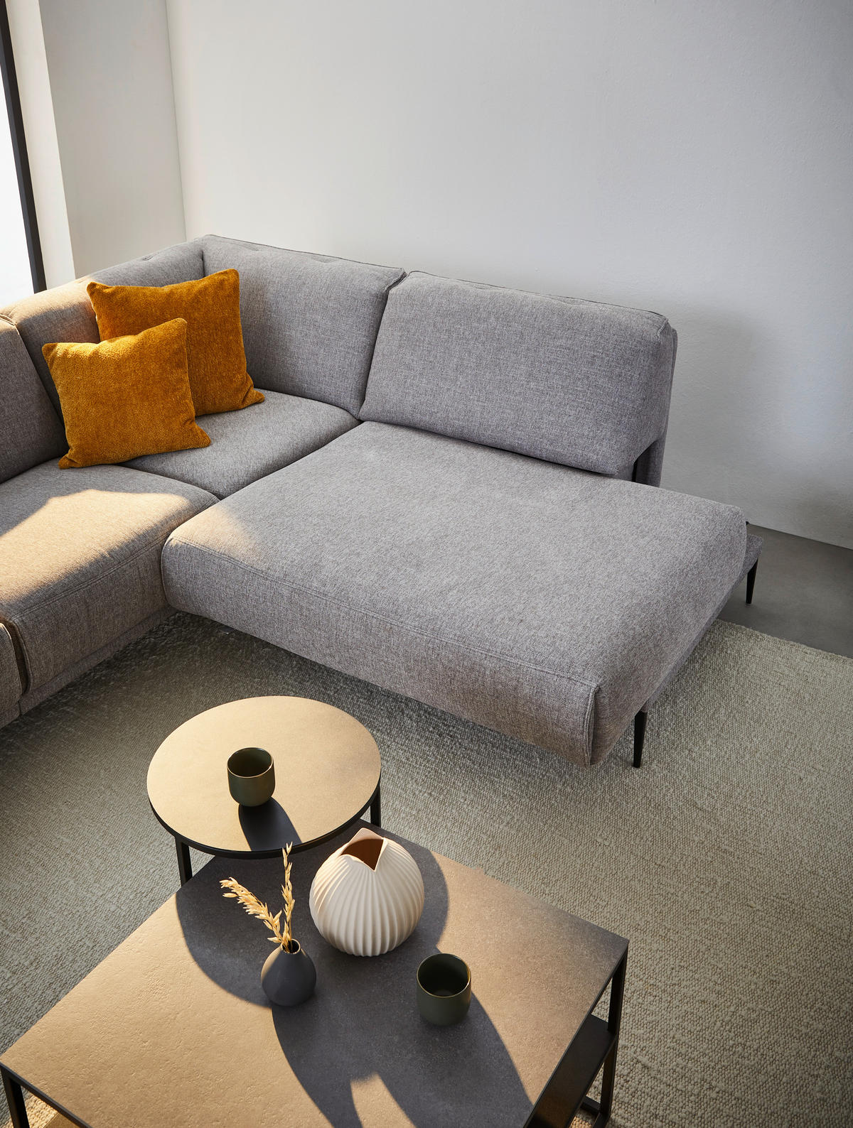 ECKSOFA in Chenille, Flachgewebe Hellgrau  - Hellgrau/Schwarz, Design, Textil/Metall (260/210cm) - Johann Jakob