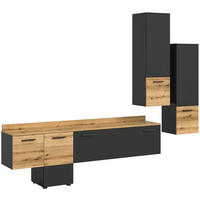 DNEVNI REGAL,  siva, barve hrasta  - siva/črna, Design, umetna masa/leseni material (247/196/37cm) - Livetastic