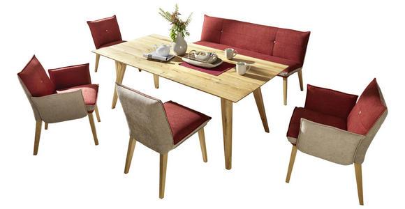 SITZBANK 179/80/60 cm  in Grau, Rot, Eichefarben  - Eichefarben/Rot, KONVENTIONELL, Holz/Textil (179/80/60cm) - Voleo