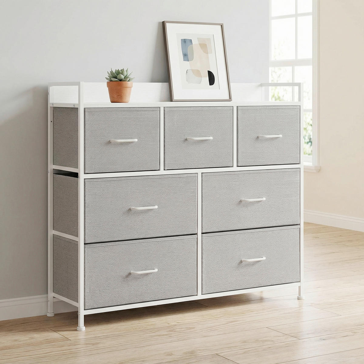 KOMMODE , 98/85/28,5 cm, 7 Schublade(n)  - Hellgrau/Weiß, Trend, Holzwerkstoff/Kunststoff (98/85/28,5cm) - Boxxx