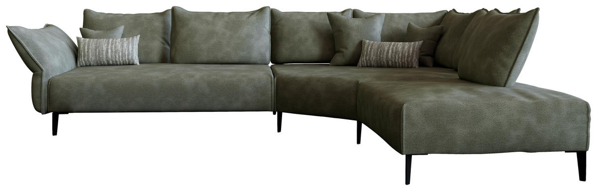 ECKSOFA Chenille, Flachgewebe Grün  - Schwarz/Grün, Modern, Textil/Metall (340/272cm) - W.Schillig