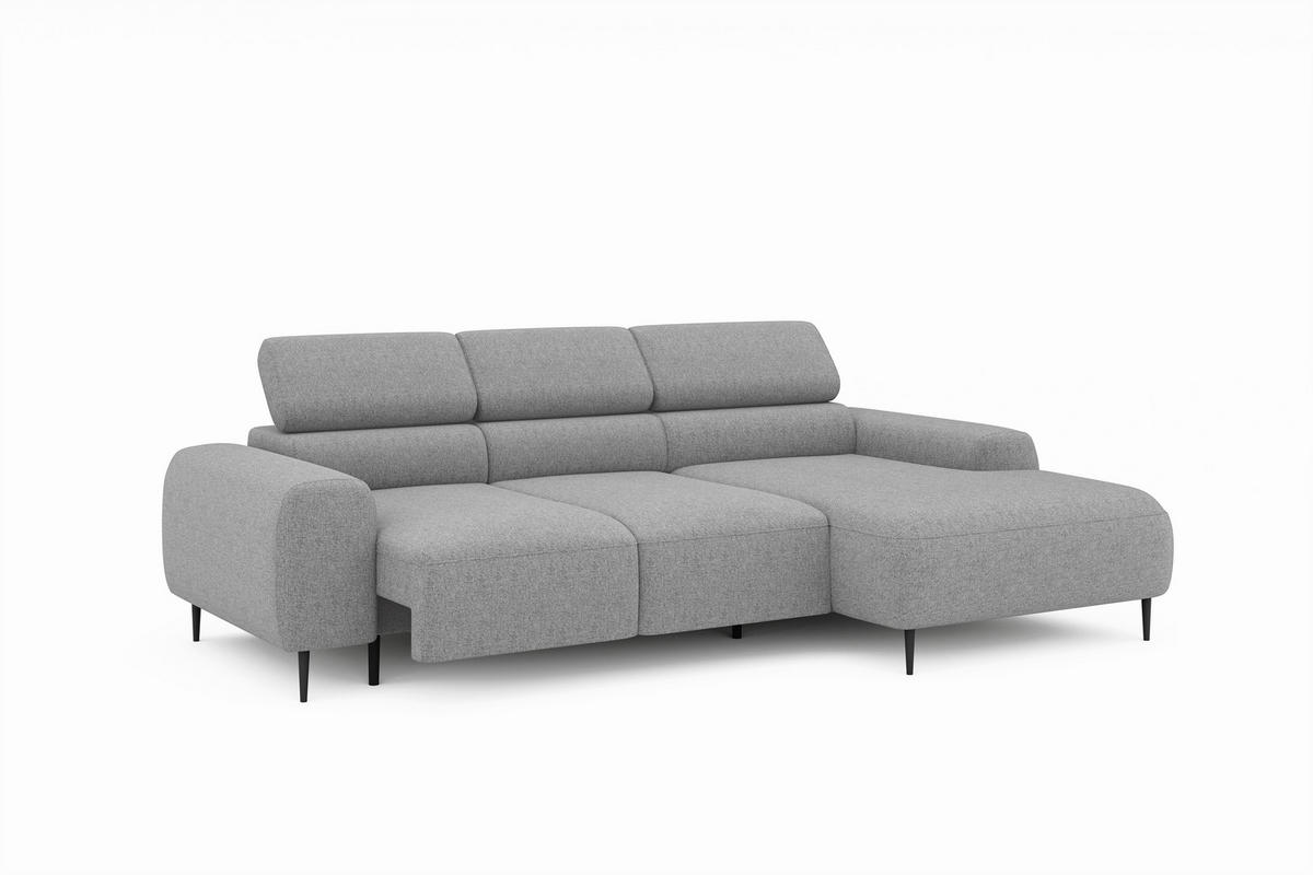 ECKSOFA Hellgrau Struktur Rücken echt, Kopfteilverstellung, Sitztiefenverstellung  - Hellgrau/Schwarz, MODERN, Textil/Metall (274/179cm) - Welnova