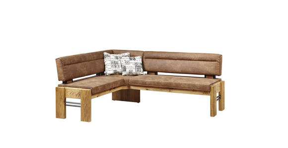 ECKBANK 163/203 cm Mikrofaser Eichefarben, Hellbraun Eiche massiv Holz, Metall - Hellbraun/Eichefarben, KONVENTIONELL, Holz/Textil (163/203cm) - Moderano