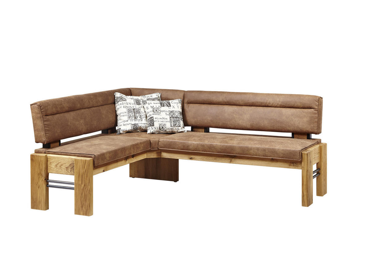 ECKBANK 163/203 cm Mikrofaser Eichefarben, Hellbraun Eiche massiv Holz, Metall   - Hellbraun/Eichefarben, KONVENTIONELL, Holz/Textil (163/203cm) - Moderano