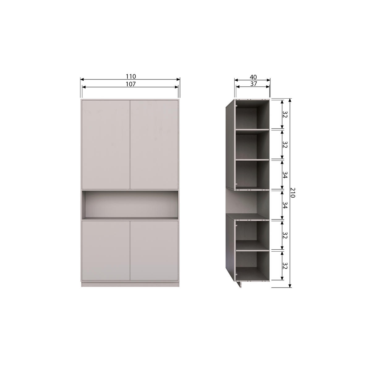 BUFFET 110/210/40 cm  in  - Grau, Design, Holz (110/210/40cm) - Livetastic