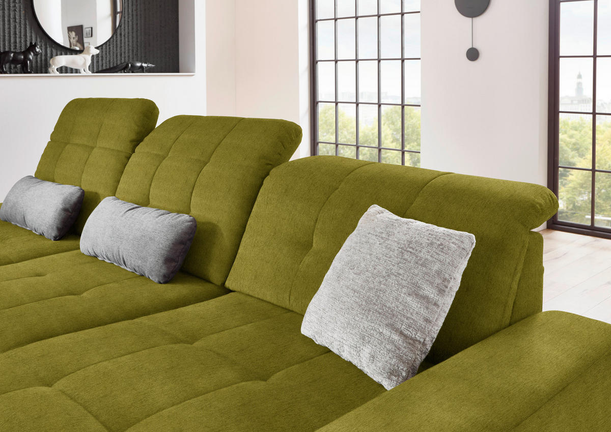 ECKSOFA in Flachgewebe Grün  309/190 cm  - Schwarz/Grün, Design, Textil/Metall (309/190cm) - Beldomo Style