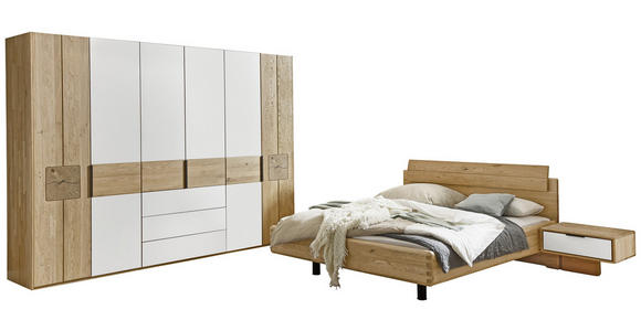 SCHLAFZIMMER Eichefarben, Magnolie - Eichefarben/Magnolie, Design, Glas/Holz (180/200cm) - Valnatura
