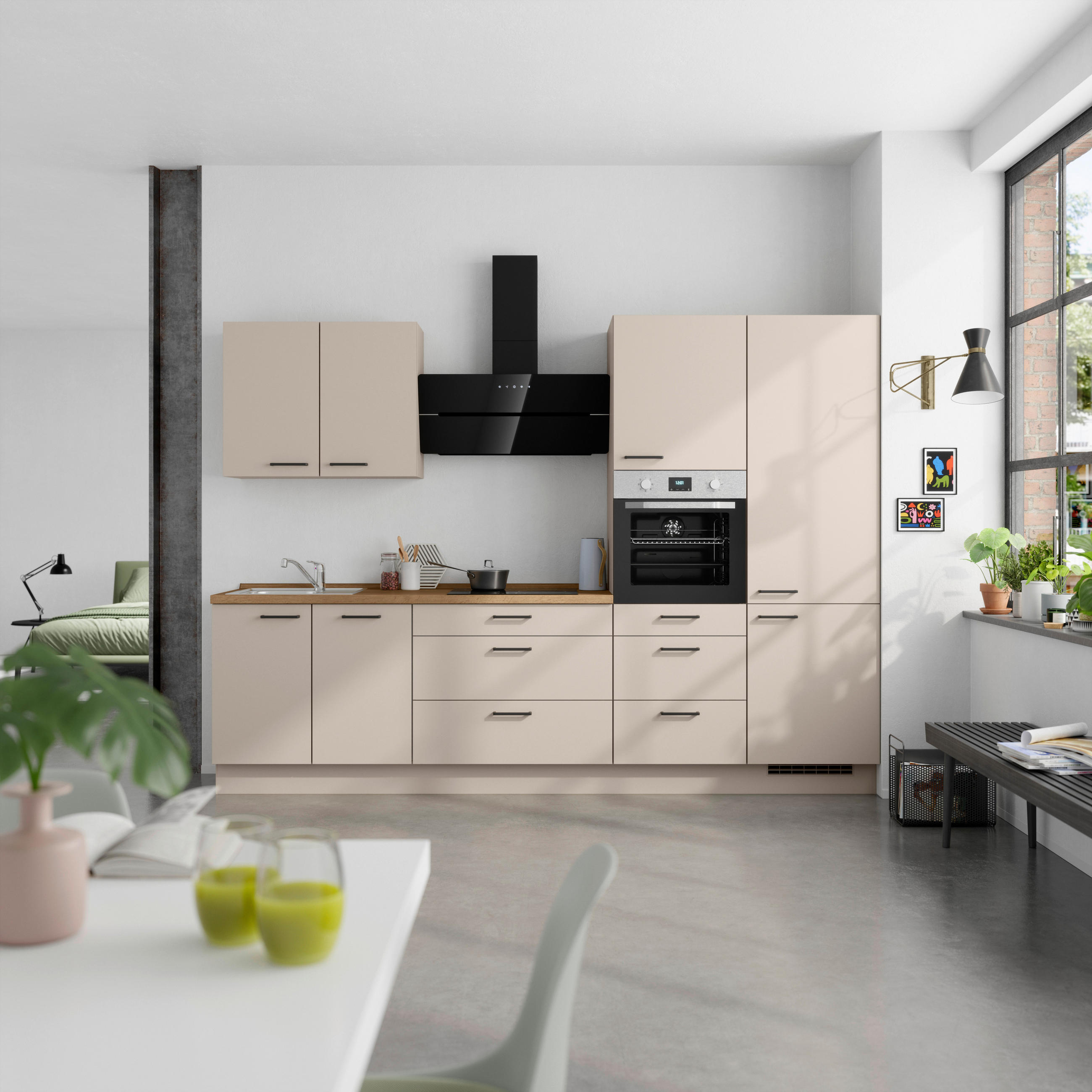 KÜCHENBLOCK Easytouch 300 cm  in Eichefarben, Sandfarben  - Sandfarben/Eichefarben, MODERN, Holzwerkstoff/Metall (300cm) - Nobilia